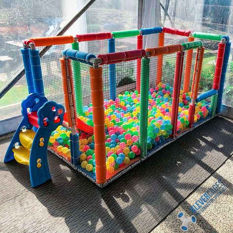 Diy Ball Pit With Slide, Diy Ball Pit, Kids Play Area Indoor, Pvc Connectors, Baby Play Areas, Kids Ball Pit, Indoor Playroom, Ball Pits, Preschool Play