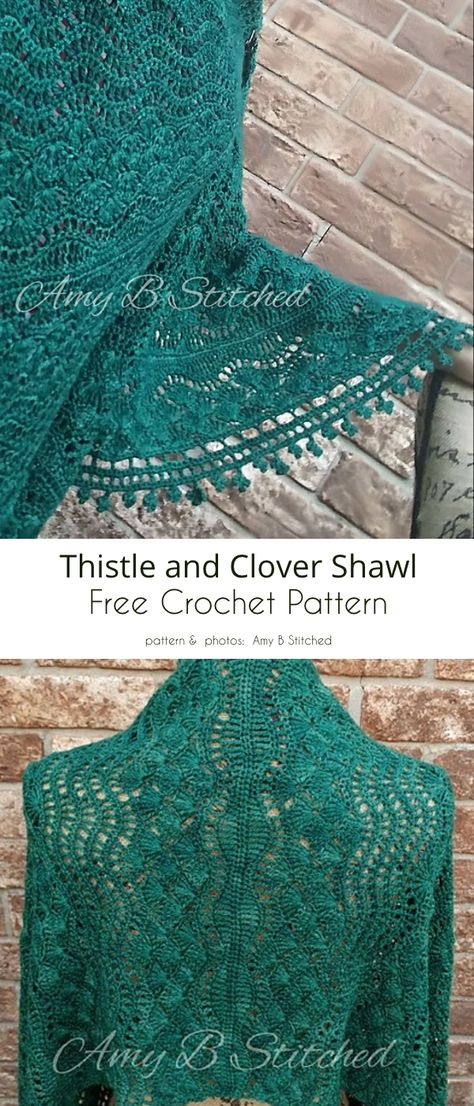 Thistle and Clover Shawl Crochet Lace Shawl Pattern Free, Rectangle Shawl Pattern, Crochet Room, Free Crochet Scarf, Crocheted Shawls, Rectangle Shawls, Crochet Wraps, Crochet Prayer Shawls, Crochet Wear