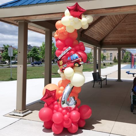 Fire Truck Balloon Garland, Firetruck Balloon Arch, Second Birthday, Birthday Decor, Balloon Arch, Balloon Garland, 4th Birthday, Fire Trucks, Birthday Celebration