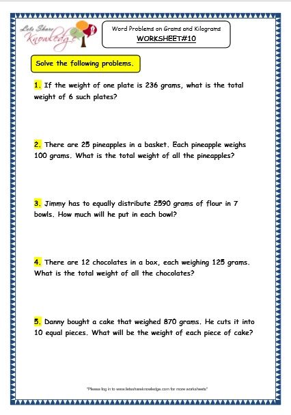 Grade 3 Maths Worksheets: (12.8 Word Problems on Multiplication and Division of Grams and Kilograms) Grade 4 Division, Grade 3 Maths Worksheets, Dividing Fractions Word Problems, Division Questions, Word Problems 3rd Grade, Math Division Worksheets, Multiplication Word Problems, Addition Words, Fraction Word Problems