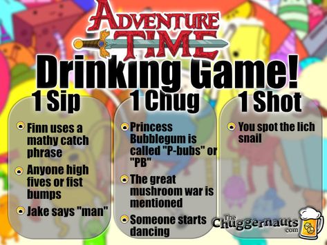 Adventure Time Drinking Game www.thechuggernauts.com Tv Show Drinking Games, Drinking Game, Cartoon Series, Cartoons Series, Drinking Games, Game Time, Things To Know, Adventure Time, Bucket List