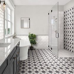 Design Interior Baie, Sophisticated Bathroom, Victorian Bathroom, Bathroom Redesign, Decor Baie, Bathroom Inspiration Decor, Bathroom Floor Tiles, White Star, White Tiles