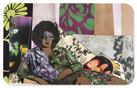 Afro Goddess, Mickalene Thomas, The Broad Museum, Barnes Foundation, Hayward Gallery, Wearing Purple, Female Portraits, Museum Exhibition, Wood Panel