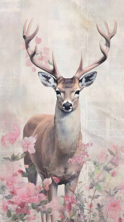 Deer Wallpaper Iphone, Deer Background, Pale Flowers, Pink Wallpaper Aesthetic, Png Wallpaper, Deer Watercolor, Deer Wallpaper, Wallpaper Aesthetic Wallpaper, Baby Animal Drawings