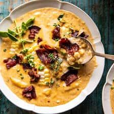 Corn Zucchini, Bacon Chowder, Half Baked Harvest Recipes, Corn Chowder Recipe, Creamy Corn, Bacon Salad, Peach Salad, Harvest Recipes, Savory Soups