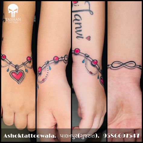 TashanTattoo
AshokTattooWala
S.20. Tirupati plaza
Opp. New bus stand
Near gd modi collage
Palanpur (gujrat)
9586697547
9687533310 Infinity Bracelet Tattoo, Allergy Tattoo, Bracelet Tattoos With Names, Tattoos Pulseras, Bracelet Tatoo, Silhouettes Disney, Charm Bracelet Tattoo, Hook Tattoo, Wrap Around Wrist Tattoos