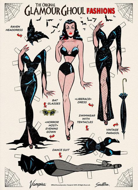 Midcentury Cartoon, Glamour Ghoul, Arte Pin Up, Horror Vintage, 11x17 Poster, Vintage Paper Dolls, Vintage Horror, Pin Up Art, Paper Doll