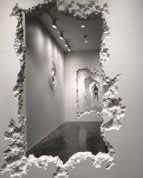 Aiming to examine the interactions that occur between man and architecture, artist Daniel Arsham has created a giant, 300-foot excavated tunnel. Located in the SCAD Museum of Art, the considerable carving serves as the centrepiece for Arsham’s The Future Was Then exhibition. The event aims to draw attention to the capacity humans have had for both creation and destruction over the course of history, by examining our ability to make use of man-made and natural materials. Arsham’s large-scale ... Time Art Installation, Big Art Installation, Modern Art Museum, Wall Art Work, Creation And Destruction, Tunnel Installation, Tunnel Installation Art, Grunge Art Installation, Faux Concrete Wall