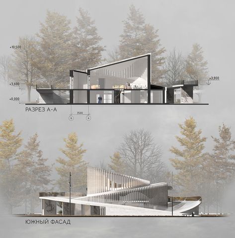 Ramp To Second Floor, Ramp Building Architecture, Exhibition Hall Floor Plan, Exhibition Hall Plan, Cultural Center Concept, Architecture Sections, Street Section, Ramps Architecture, House In Winter