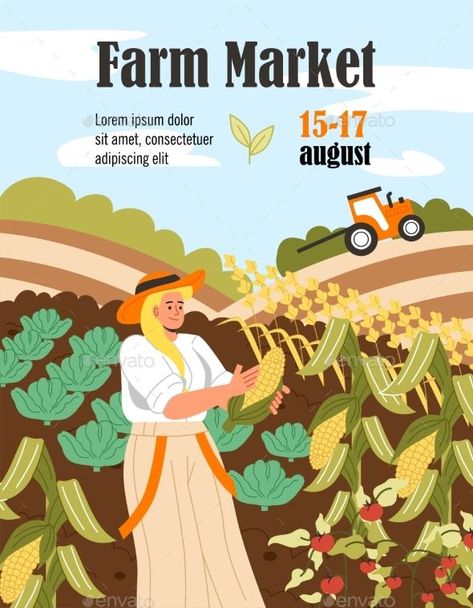 Farm Market Advertising Vector Poster Harvest Farm, Young Farmers, Vector Poster, Event Poster Design, Farm Market, Sports Day, Graphic Design Trends, Interaction Design, Poster Poster