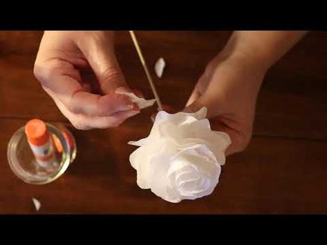 Coffee Filter Flowers Wedding, Tea Bag Folding, Coffee Filter Roses, Coffee Filter Flowers, Ribbon Flower Tutorial, How To Make Rose, Card Making Ideas, Rose Tutorial, Fabric Flower Tutorial