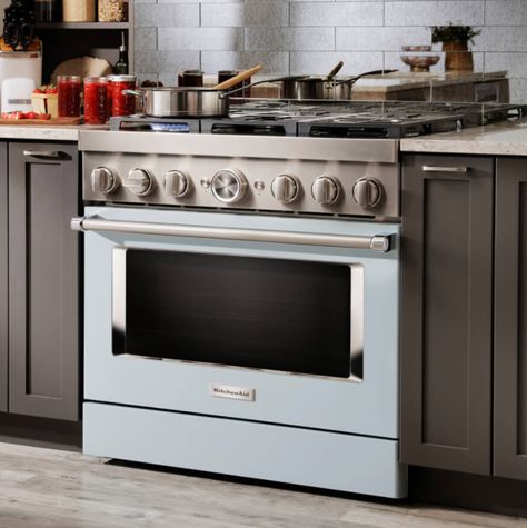 KitchenAid’s Gas Ranges Now Come In 9 Different Colors Colorful Appliances, Colored Stove, Kitchenaid Range, Gas Ranges, Cream Kitchen, Avocado Cream, Kitchen Colour Schemes, Yellow Pepper, Kitchen Stove