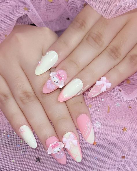 Melody coquette 🎀✨️ My Melody Nails, Nail Charms, My Melody, Nail Ideas, Nail Inspo, Acrylic Nails, Chloe, Hello Kitty, Manicure