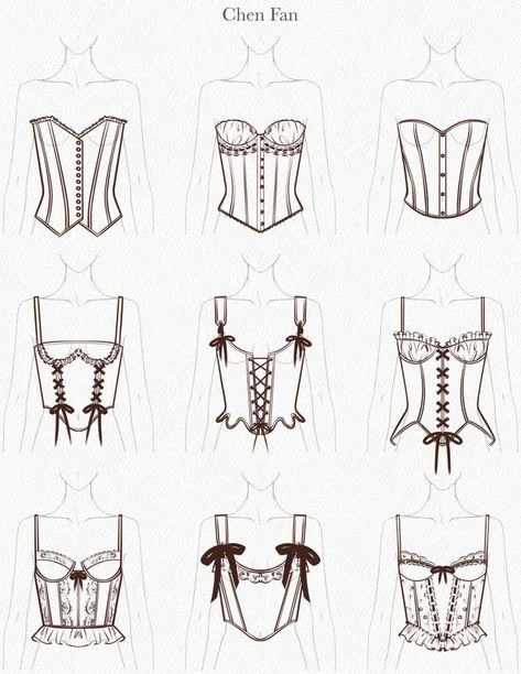 Types Of Corsets Illustration, Closet Designs Drawing, Anime Corset Drawing, Body Reference Drawing Fashion, Corset Art Drawing, Fashion Outfits Design Drawing, Corset Drawing Tutorial, Corsets Drawing, Corset Sketch Fashion Illustrations