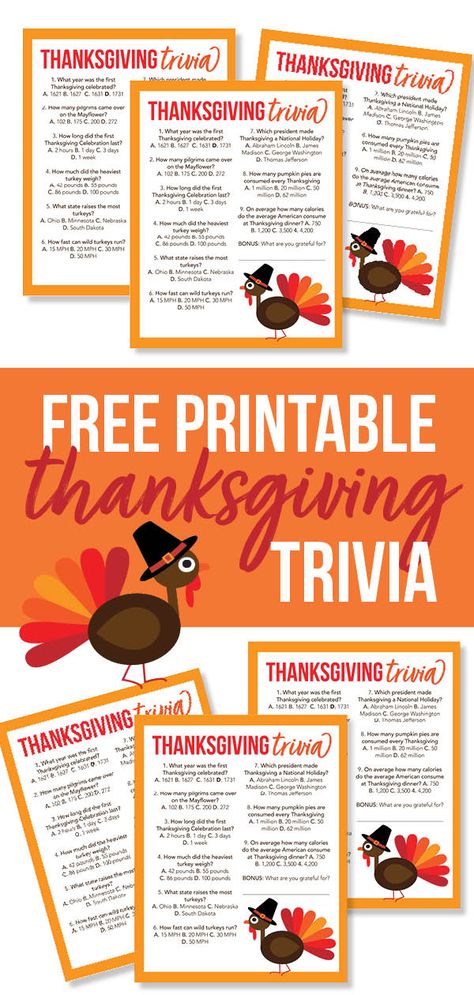 Thanksgiving Trivia Printable Free, Thanksgiving Trivia Printable, Printable Pumpkin Patterns, Thanksgiving Trivia Questions, Thanksgiving Trivia, Holiday Entertaining Food, Free Printable Thanksgiving, Thanksgiving Facts, Free Thanksgiving Printables