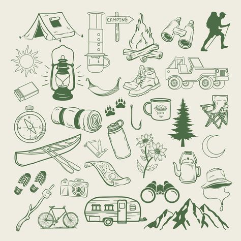 Camping Icons Graphics, Retro Camping Illustration, Camping Design Graphics, Camping Graphic Design, Camping Artwork, Summer Camp Logo, Camp Merch, Camping Font, Camp Illustration