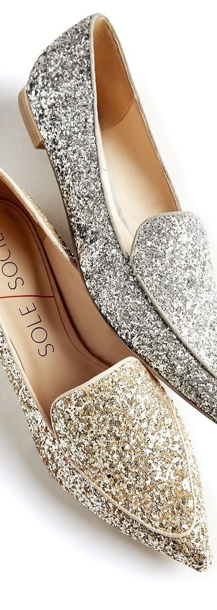 Silver and Gold Flat Sandals Outfit, Silver Flat Shoes, Sequin Flats, Glitter Flats, Strappy Sandals Flat, Toe Post Sandals, Studded Heels, Sole Society, Crazy Shoes