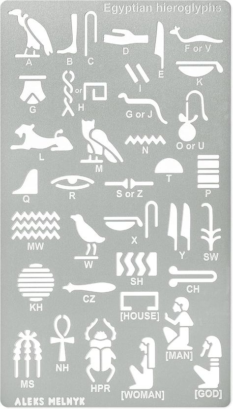 Amazon.com : Aleks Melnyk No.456 Metal Stencil, Egyptian Hieroglyphs, Ancient Egyptian Glyphs Alphabet, Letter Tracers, Template for Wood Burning, Magic Runes, Pyrography Engraving, Bookmark, Crafts, Art, DIY : Arts, Crafts & Sewing Egyptian Glyphs, Egyptian Alphabet, Egypt Hieroglyphics, Queen Drawing, Magic Runes, Egyptian Hieroglyphs, Egyptian Deity, Engraving Tools, Egyptian Queen