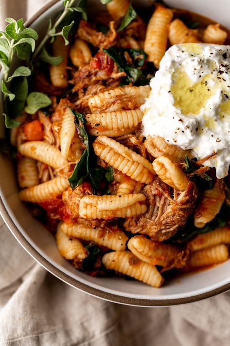 Braised Pork Ragù over Cavatelli with Burrata  — Cooking with Cocktail Rings Braised Pork Ragu, Short Ribs Beef, Cavatelli Recipe, Live For The Moment, Pork Ragu, Bbq Sausage, Italian Night, Boneless Pork Shoulder, Burrata Cheese