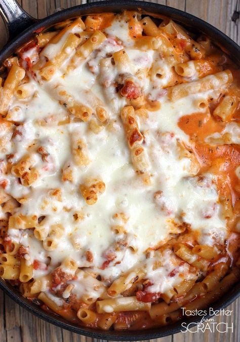 One Pan Baked Ziti recipe on TastesBetterFromScratch.com One Pan Baked Ziti, Baked Ziti For 50 People, Baked Ziti Allrecipes, Bakedziti Ziti Recipes, Five Cheese Ziti Al Forno, The Kitchn Baked Ziti, Gf Pasta, Pasta Bakes, Easy Baked Ziti