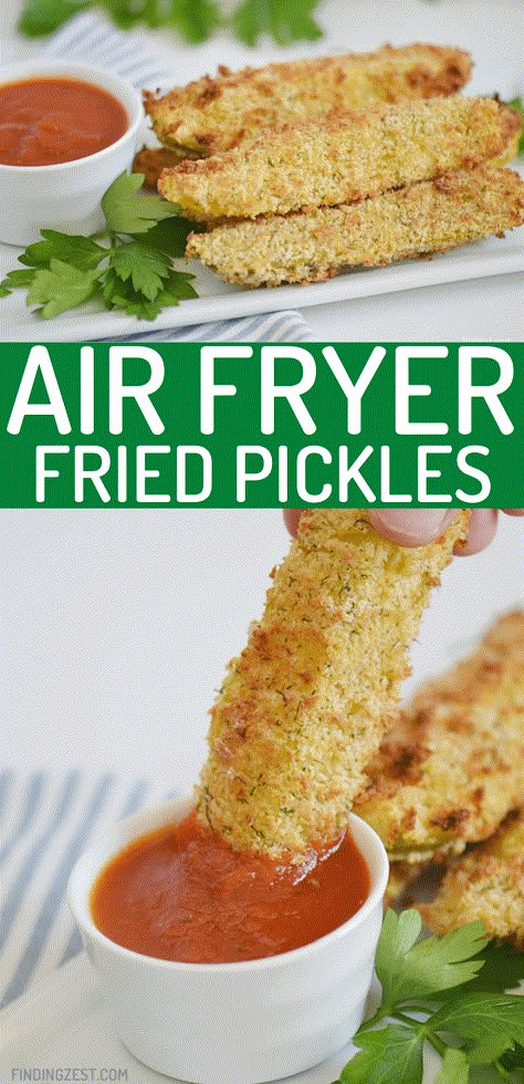 Air Fryer Fried Pickles are an easy snack or appetizer. Whether you serve them up for your next get together, holiday celebration or game day snack, you'll love these fried pickles in the air fryer which make them nice and crispy! Fried Dill Pickles Recipe, Air Fryer Pickles, Fried Pickle Spears, Princess Recipes, Easy Fried Pickles, Air Fryer Fried Pickles, Recipes Airfryer, Pickle Spears, Fried Dill Pickles