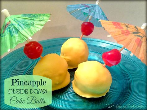 Life Is Fantasmic: Pineapple Upside-Down Cake Balls #apeekintomyparadise #recipe #tastytuesdays Pineapple Upside Cake, Space Cakes, Cake Ball Recipes, Cannibis Recipes, Cake Ball, Ball Recipes, Second Birthday Party, Pineapple Desserts, Cake Pop Recipe