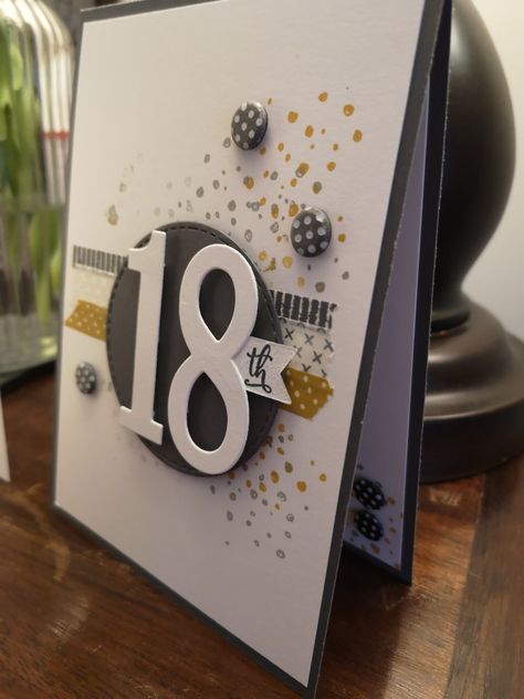 Stampin Up 21st Birthday Card Ideas, 18th Cards Birthday, Birthday Card Ideas For 18th Birthday, Male 18th Birthday Cards Handmade, Birthday Card Ideas 18th, Stampin Up 18th Birthday Cards, Number Birthday Card, Male 18th Birthday Cards, Mens Handmade Birthday Cards