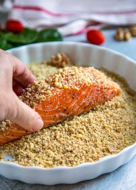 Nut Crusted Salmon Recipes, Chopped Walnut Recipes, Nut Crusted Salmon, Walnut Crusted Salmon, Pecan Crusted Salmon, Walleye Recipes, Pulp Recipes, Crusted Salmon Recipes, Maple Salmon