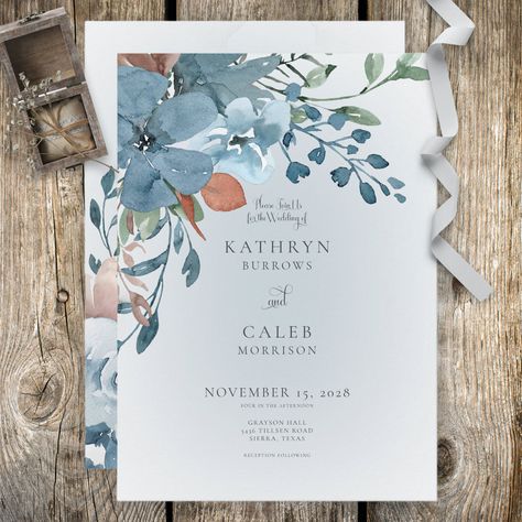 Peach Wedding Theme, Rusting Wedding, Blue Floral Wedding, Navy Blue Wedding Invitations, Spring Wedding Invitations, White Wedding Invitations, Green Country, Wedding Invitations Boho, Fall Wedding Invitations