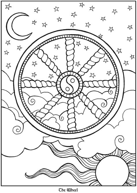 Tarot Designs Coloring Book Dover Publications Litha 2024, The Wheel Tarot Card, The Wheel Tarot, Wheel Tarot Card, Tarot Coloring Pages, Zantangle Art, Planet Coloring Pages, Shopkins Colouring Pages, Pumpkin Coloring Pages