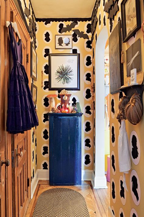 Tour Amy Sedaris’s Eccentric Apartment Amy Sedaris Apartment, Osborne And Little Wallpaper, Flock Wallpaper, Amy Sedaris, Hallway Inspiration, New York Apartment, Nyc Apartment, Menorca, Of Wallpaper