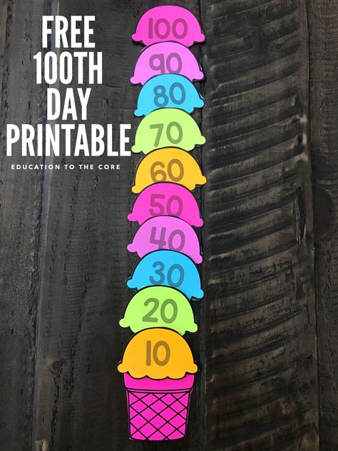 100th Day Glow Party, Free 100 Days Of School Printables, 100 Days Of School Decoration Ideas, 100 Days Of School Crafts, Kindergarten 100th Day Of School, 100th Day Of School Kindergarten, April Themes, 100th Day Of School Crafts, 100s Day