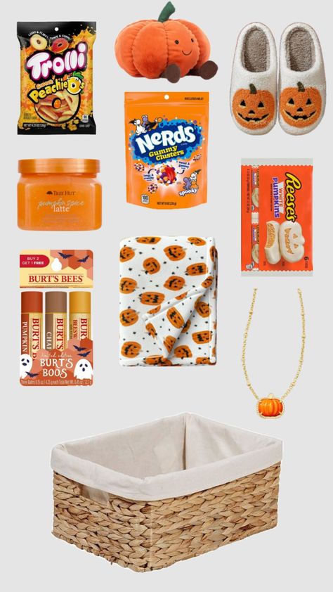 Boo Basket Ideas For Best Friend, Boo Basket Ideas, Thanksgiving Baskets, Dunkin Donuts Iced Coffee, Nerds Candy, Christmas Basket, Halloween Baskets, Pumpkin Chai, Spooky Trees