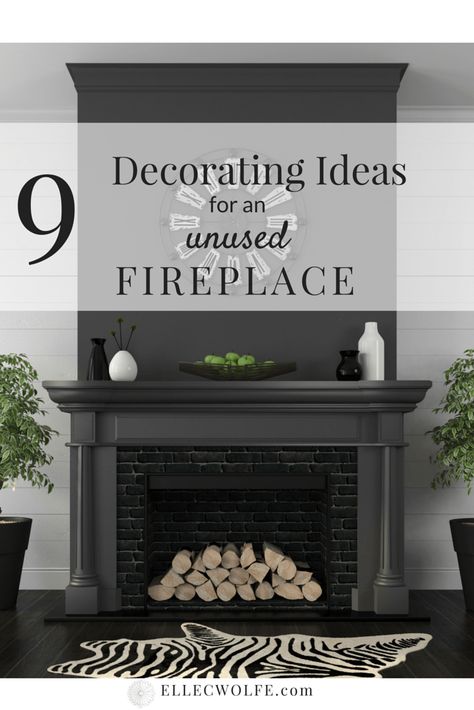 Decorating Ideas For Unused Fireplace, Chimney Decoration Ideas, Decorating Inside Of Fireplace, Decorating An Unused Fireplace, Fireplace Insert Decor, Unused Fireplace Decor, Small Mantel Decorating Ideas, Fake Fireplace Decor, Hide Fireplace