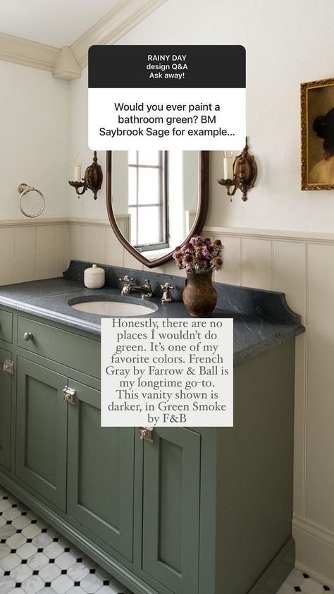 Stories • Instagram French Grey Bathroom, Farrow And Ball French Grey, Painted Vanity, Grey Bathroom, Farrow And Ball, Starter Home, French Grey, Green Bathroom, Grey Bathrooms