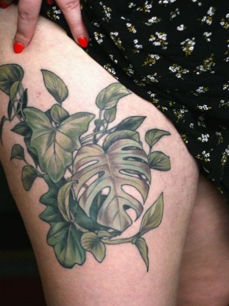 Color Plant Tattoo, Plant Tatoos, Monstera Deliciosa Tattoo, Botanical Tattoo Sleeve, Monstera Tattoo, Plant Sleeve, Blatt Tattoos, Botanisches Tattoo, Plants Tattoo