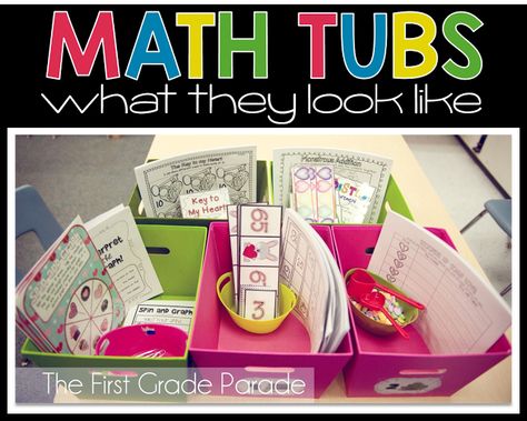 try having only 5 tubs a week with 4-5 kiddos at each - cuts down on planning Math Tubs First Grade, Math Tubs Second Grade, Maths Centres, Math Stations Kindergarten, Math Tubs, Morning Tubs, Math Organization, Daily 3, Bell Work