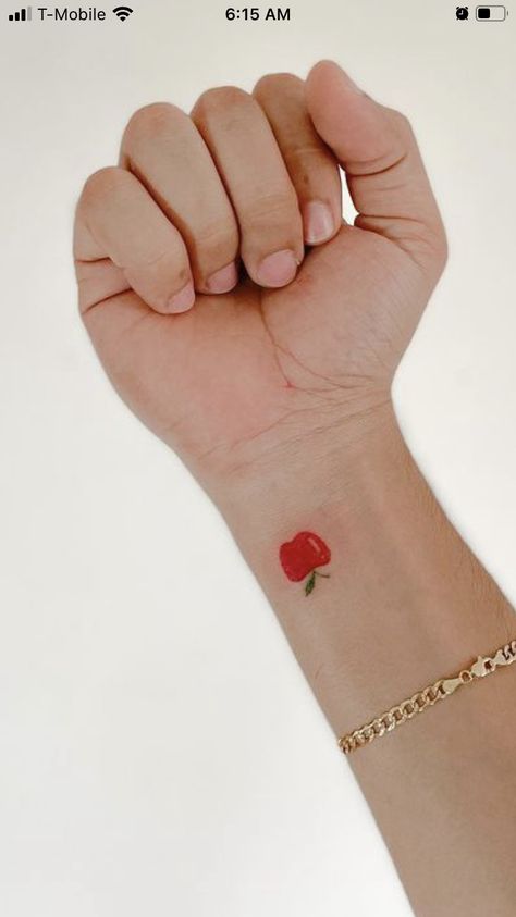 Mini Apple Tattoo, Cute Apple Tattoo, Apple Heart Tattoo, Eve Apple Tattoo, Small Teacher Tattoos, Preschool Teacher Tattoo Ideas, Tiny Apple Tattoo, Red Apple Tattoo, Apple Tattoo Ideas