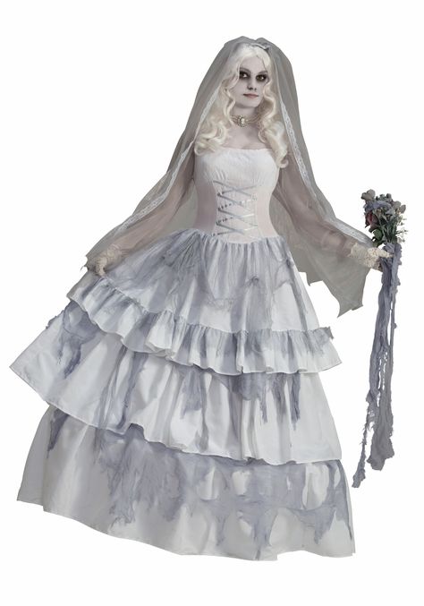 Bride Costume Ideas, Victorian Costume Halloween, Ghost Bride Costume, Haunted Mansion Costume, Spooky Bride, Victorian Ghost, Victorian Bride, Long Gown For Wedding, Spooky Halloween Costumes