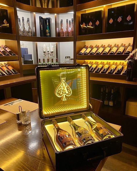 Club Design Interior, Bottle Presenter, Armand De Brignac, Home Wine Cellars, Luxury Lifestyle Fashion, Bottle Display, Food Drink Photography, Alcohol Bottles, Bottle Service