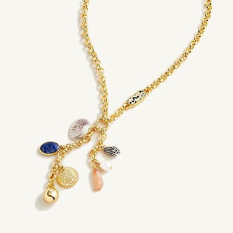 J.Crew: Mixed-stone Charm Necklace For Women Semi Precious Stone Jewelry, Shell Charm Necklace, Stone Jewelry Necklace, Semiprecious Stone Jewelry, Necklace Pendants, Best Jewelry, Semi Precious Stone, Jewelry Case, Brass Chain