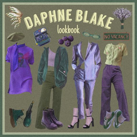 Daphne Lookbook, Daphne Scooby Doo Inspired Outfit, Daphne Blake Outfit Ideas, Daphne Blake Aesthetic Outfit, Theme Outfits For Groups, Cartoon Character Inspired Outfits, Scooby Doo Aesthetic Outfits, Daphne Inspired Outfit, Scooby Doo Outfit Ideas