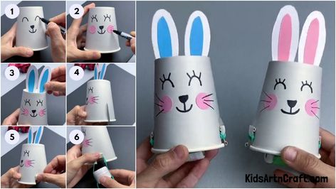 Easy to Make Paper Cup Bunny Craft Tutorial for Kids Check more at https://www.kidsartncraft.com/paper-cup-bunny-craft-tutorial-kids/ Bunny Craft, Make Paper, Bunny Crafts, Spring Holidays, Craft Tutorial, Recycled Crafts, Paper Cup, How To Make Paper, Story Time