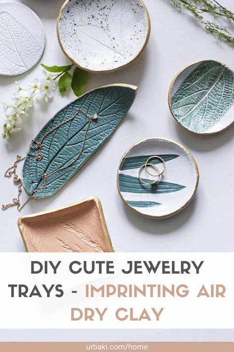 If you are looking for something different, why not try using some natural leaves as air-dry clay stamps. You can quickly create beautiful items, from ornaments to home decor. These beautiful jewelry trays will look amazing in your bedroom or anywhere you want to place them to store all your jewelry in one place, and with this tutorial, you will find that they are so easy to make! Air-drying clay is a versatile product that can be used in many craft projects. Air-drying clay does not need to... Quick Easy Ceramic Projects, Fimo Air Dry Clay, Air Clay Projects Home Decor, Air Dry Clay Leaves, Home Clay Projects, Air Dry Clay Jewellery Handmade, Easy Clay Ideas Air Dry, Quick Dry Clay, Clay Trays Ideas