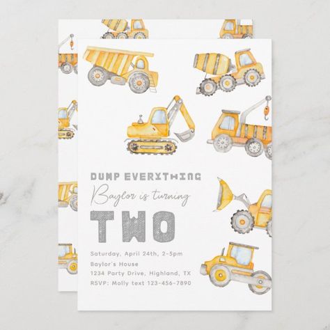 Construction 2nd Birthday Invitation Construction 2nd Birthday, Construction 1st Birthday, Construction Party Invitations, Construction Invitations, Construction Birthday Invitations, Construction Theme Birthday Party, 2nd Birthday Party For Boys, 2nd Birthday Boys, Second Birthday Ideas