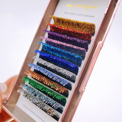 Mix Colors Glitter Eyelash Extensions Fashion Diamond Buling Individule Lashes Clusters False Glitter Eyelash Extensions, Mink Individual Lashes, Eye Lash Photography, Esthetician Inspiration, Volume Russe, Makeup Supplies, Individual Lashes, Volume Lashes, Lashes Makeup