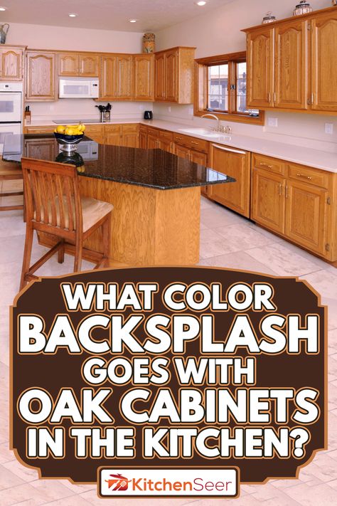 Backsplash For Oak Kitchen Cabinets, Oak Cabinets With Black Countertops And White Backsplash, Small Kitchen With Oak Cabinets, Beadboard Backsplash Oak Cabinets, Kitchens With Golden Oak Cabinets, Oak Kitchen Backsplash Ideas, Oak Cabinet Backsplash Ideas, Oak Kitchen Cabinets With White Counters, Pulls For Oak Kitchen Cabinets