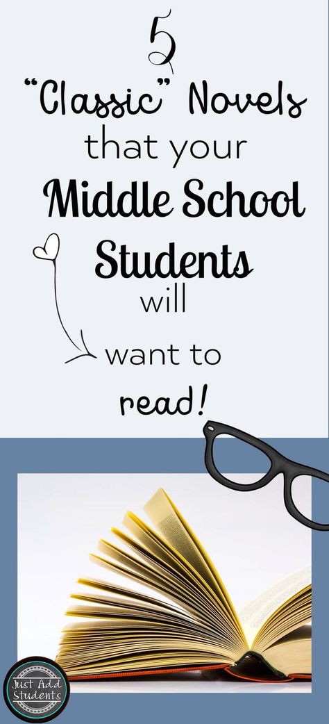 Doing a 40 book challenge?  Looking for some ways to get your students to read a "classic"?  Here are five classic novels that are irresistible!  Perfect for your classroom library or book clubs!  #reading #books Books For Middle Schoolers, Teaching Middle School English, 40 Book Challenge, Classic Novels, Expository Writing, Vocational School, School Jobs, Middle School Reading, Trade School