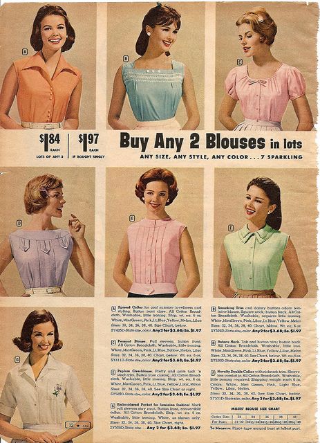 Sweetly sorbet hued, timelessly pretty summer top and blouse styles from 1961. Vintage Fashion 1950s 1960s, Pretty Summer Tops, Fashion 50s, Vintage Fashion 1950s, Fashion 1960s, Fashion 1950s, Montgomery Ward, Vintage Mode, Vestidos Vintage