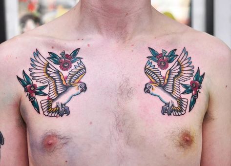 Australian Cockatoo Chest Tattoos By Mark Lording – Vic Market Tattoo Cockatoo Tattoo, Japanese Tattoo Artist, Tattoo Mistakes, Melbourne Tattoo, Flash Designs, Shop Tattoo, Street Tattoo, North Melbourne, Chest Tattoos